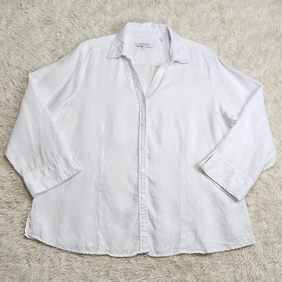 FOXCROFT NYC Womens White 100% Linen Button Down Shirt Sz XL - Picture 3 of 9